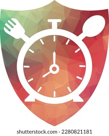 Eat time vector logo template. This logo with clock, spoon and fork symbol. Suitable for home, restaurant, cooking, healthy.