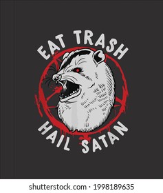 Eat Trash Hail Satan Funny Occult Possum Satanic Pentagram Design Vector Illustration For Use In Design And Print Poster Canvas