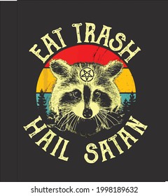 Eat Trash Hail Satan Occult Pentagram Possum Design Vector Illustration For Use In Design And Print Poster Canvas