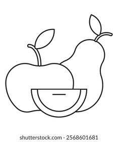 Eat, vector icon, black and white, apple, pear, orange, vector illustration, 10EPS