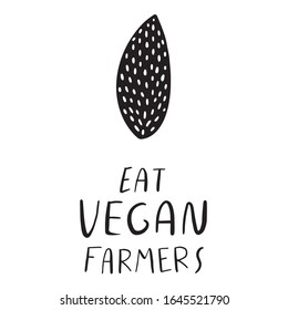 Eat, vegan, farmers and sheet. Hand drawn illustration elegant modern brush lettering break isolated on white background. Great design element for logo, cards, banners and flyers.