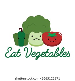 Cartel de comer verduras Grupo de personajes de verduras Ilustración vectorial