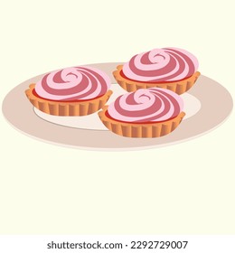 Eat What You Want Day. A plate with cupcakes filled with strawberry jam and topped with raspberry cream. White background. 
