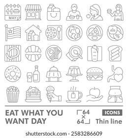 Eat what you want symbols collection or sketches. fast food day theme icons in thin line style signs for web and app. Vector graphics isolated on white background
