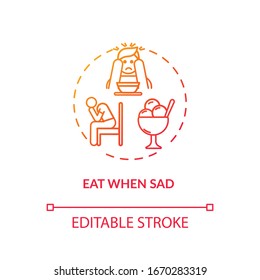 Eat when sad concept icon. Emotional eating, mindless nutrition idea thin line illustration. Unhealthy habit, careless overeating. Vector isolated outline RGB color drawing