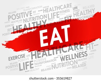 EAT word cloud, fitness, sport, health concept