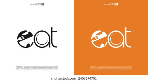 eat word with spoon, fork, knife ,icon logo design creative concept