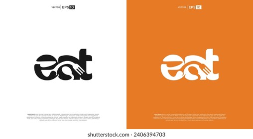 eat word with spoon, fork, knife ,icon logo design creative concept
