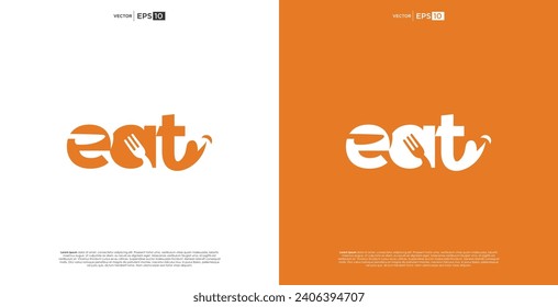 eat word with spoon, fork, knife ,icon logo design creative concept
