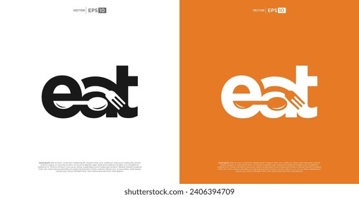 eat word with spoon, fork, knife ,icon logo design creative concept