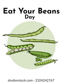 Eat Your Beans Day, idea para un afiche vertical, pancarta, volante sobre una popular ilustración vectorial de un producto alimenticio