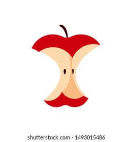 an eaten apple single isolated on white, icon red apple eating sequence, bitten red apple fruit cartoon, illustration red apple an eaten simple symbol