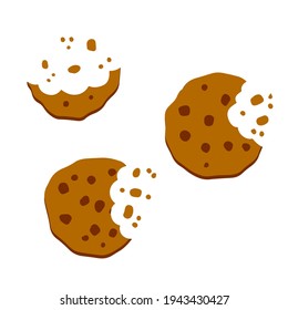 Eaten cookies. Bite of dessert. Bread crumbs. Chocolate sweetness. Flat cartoon illustration