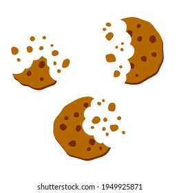 Eaten Cookies. Bite Of Dessert. Bread Crumbs. Chocolate Sweetness. Flat Cartoon Illustration