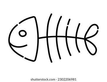 Icono de línea vectorial en blanco y negro de peces comidos