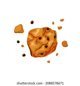 Eaten freshly baked cookies. Bitten cookies with chocolate on a white isolated background. Freshly baked cookies. Icon. Vector cartoon illustration