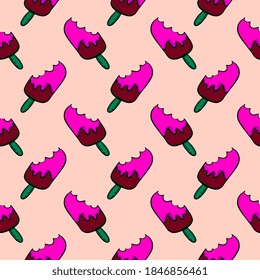 Helado comido, patrón sin costuras sobre fondo rosa claro.