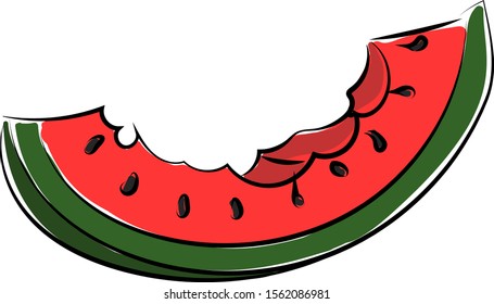 Eaten watermelon, illustration, vector on white background.