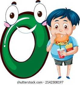 An eater boy with number zero cartoon illustration