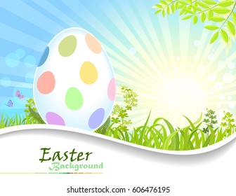 An eater egg laying on the green fields. Vector Illustration