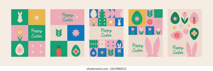 Eater poster design collection. Geometrical retro style. Easter cards. Vector