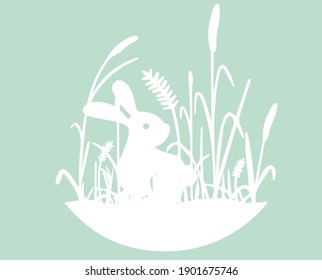 eater rabbit with grass and flowers