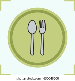 Eatery color icon. Fork and spoon. Isolated vector illustration