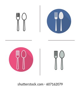 Eatery icon. Flat design, linear and color styles. Fork and spoon. Isolated vector illustrations