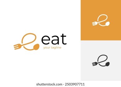 Diseño simple del logotipo del restaurante con un símbolo del elemento del Vector del tenedor y de la cuchara para la comida, la marca del almuerzo que abastece o la idea creativa del logotipo de los cafés