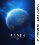 Eath Planet in Space with Lights. Realistic Universe. Cosmos Background. Vector illustration