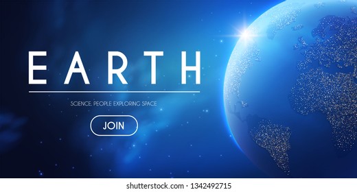 Eath Planet in Space with Lights. Realistic Universe. Cosmos Background. Vector illustration