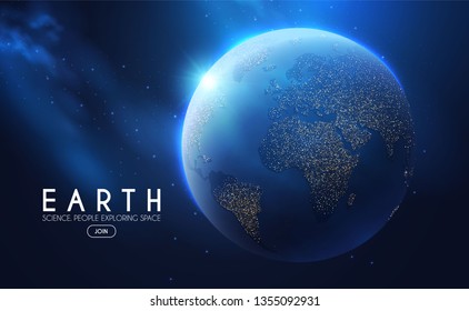 Eath Planet in Space with Lights. Realistic Universe. Cosmos Background. Vector illustration
