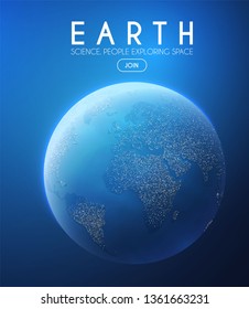 Eath Planet in Space with Lights. Realistic Universe. Cosmos Background. Vector illustration