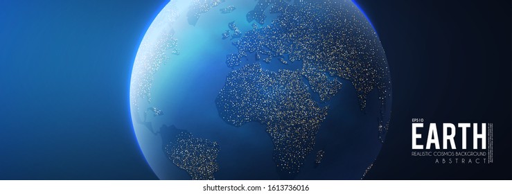 Eath Planet in Space with Lights. Realistic Universe. Cosmos Background. Vector illustration