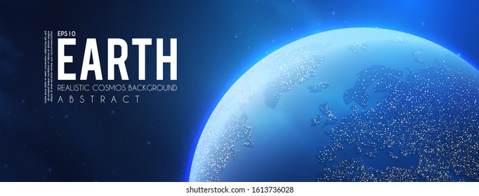 Eath Planet in Space with Lights. Realistic Universe. Cosmos Background. Vector illustration