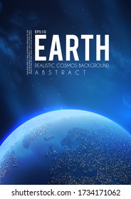 Planeta terrestre en el espacio con luces. Universo Realista. Fondo Cosmos. Ilustración del vector