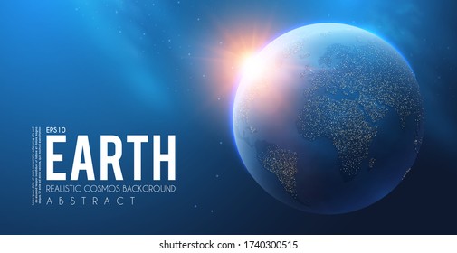 Eath Planet in Space with Lights. Realistic Universe. Cosmos Background. Vector illustration