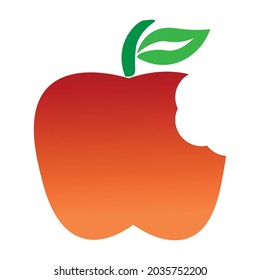 eating apple with green leaf and branch vector illustration