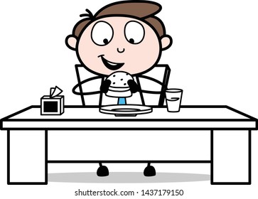 Eating Burger - Office Businessman Employee Cartoon Vector Illustration