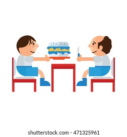 eating burger restaurant cartoon