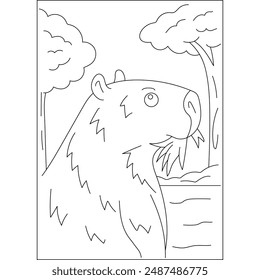 eating capybara chilling coloring book page for kids or grown adults coloring book mindful relaxation activity