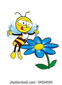 eating cartoon bee â?? vector illustration