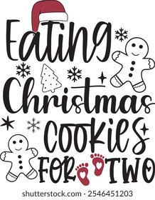 Eating Cookies For Two Pregnancy Announcement Funny Christmas Maternity T Shirts Design