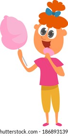 Essend Baumwollbonbons, Illustration, Vektorgrafik auf weißem Hintergrund.