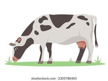 Eating cow icon. Cow Chewing grass. Female farm animal. Dairy cattle isolated on white background. Vector flat or cartoon illustration.