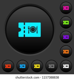 Eating discount coupon dark push buttons with vivid color icons on dark grey background