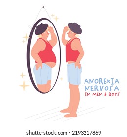 Eating Disorder In Men And Boys. Anorexia Nervosa. Medical Infographic. Abnormal Eating Behavior That Negatively Affects Physical Or Mental Health. Vector Illustration. Graphic Design In Flat Style