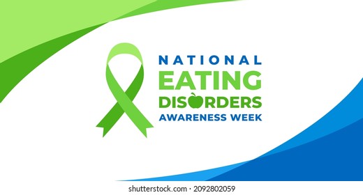 Eating disorders awareness week. Vector web banner, poster, card for social media, networks. Text National eating disorders awareness week. Green ribbon onwhite background.