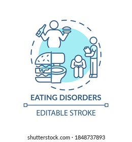 Eating disorders concept icon. Complex mental health conditions idea thin line illustration. Anorexia nervosa. Bulimia. Eating behavior. Vector isolated outline RGB color drawing. Editable stroke