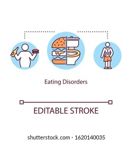 Eating disorders concept icon. Mental illness idea thin line illustration. Anorexia. Bulimia. Overweight. Psychological problems. Vector isolated outline RGB color drawing. Editable stroke